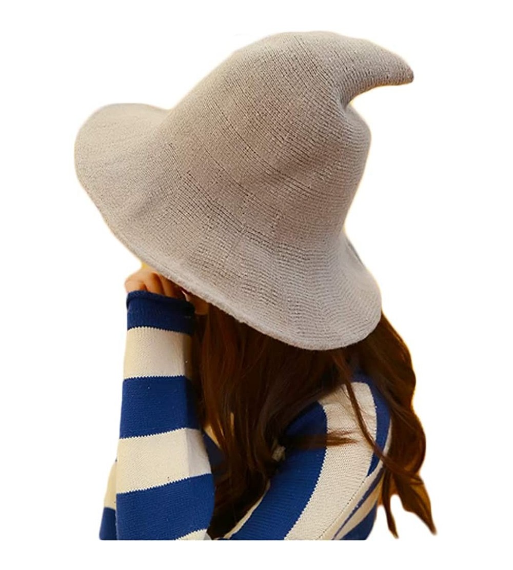 Skullies & Beanies Womens Witch Hat Knittes Wool Halloween Party Costume Cap Steeple Casual Hat - Camel - CY18HYUHGR5 $30.66