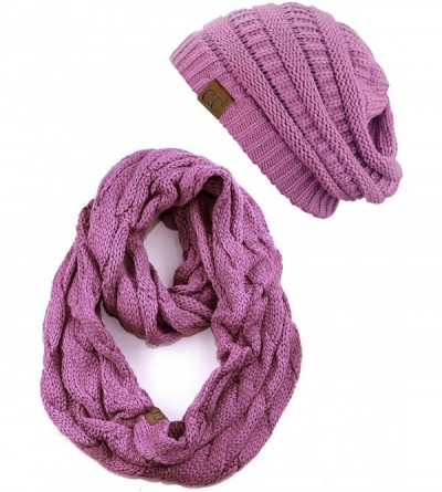 Skullies & Beanies Unisex Soft Stretch Chunky Cable Knit Beanie and Infinity Loop Scarf Set - Lavender - CQ18KI9R3RO $39.72