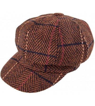 Newsboy Caps Womens Plaid-Twill-Newsboy Paperboy Cabbie Hat - Brown - CM18WONEHIU $9.38