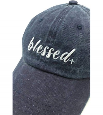 Baseball Caps Women's Embroidered Blessed Adjustable Distressed Dad Hat Faith Thankful Baseball Cap - Navy - CN18QIR7DNT $17.80