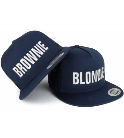 Baseball Caps Blondie and Brownie Embroidered 5 Panel Flat Bill Mesh Cap - Navy - CQ18CZKRGTM $31.83