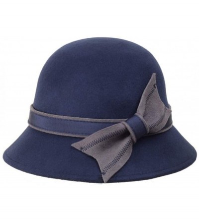 Bucket Hats Womens 100% Wool Contrast Color Bowknot Bucket Hat Cloche Hat Winter Hat - A-navy Blue - C518I8CHGI8 $31.30