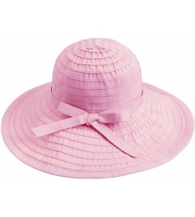 Sun Hats Floppy Women Sun Hat Foldable Large Brim Hat with Ribbon - Pink - CL123WQTR31 $23.64
