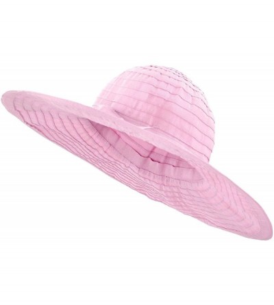 Sun Hats Floppy Women Sun Hat Foldable Large Brim Hat with Ribbon - Pink - CL123WQTR31 $9.00