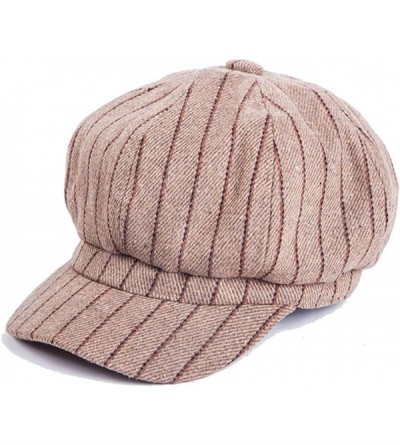 Newsboy Caps Womens Plaid-Twill-Newsboy Paperboy Cabbie Hat - Striped Khaki - CV18WMHZDC4 $9.14