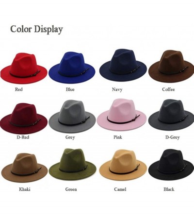 Fedoras Women's Classic Wide Brim Fedora Hat with Belt Buckle Felt Panama Hat - D-red - CY18K0TIKU2 $12.49