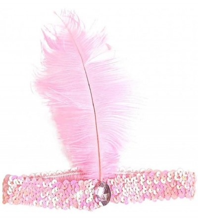 Headbands Roaring 20's Sequined Showgirl Flapper Headband Black with Feather Plume - Pink - C312KHEHDEV $15.51