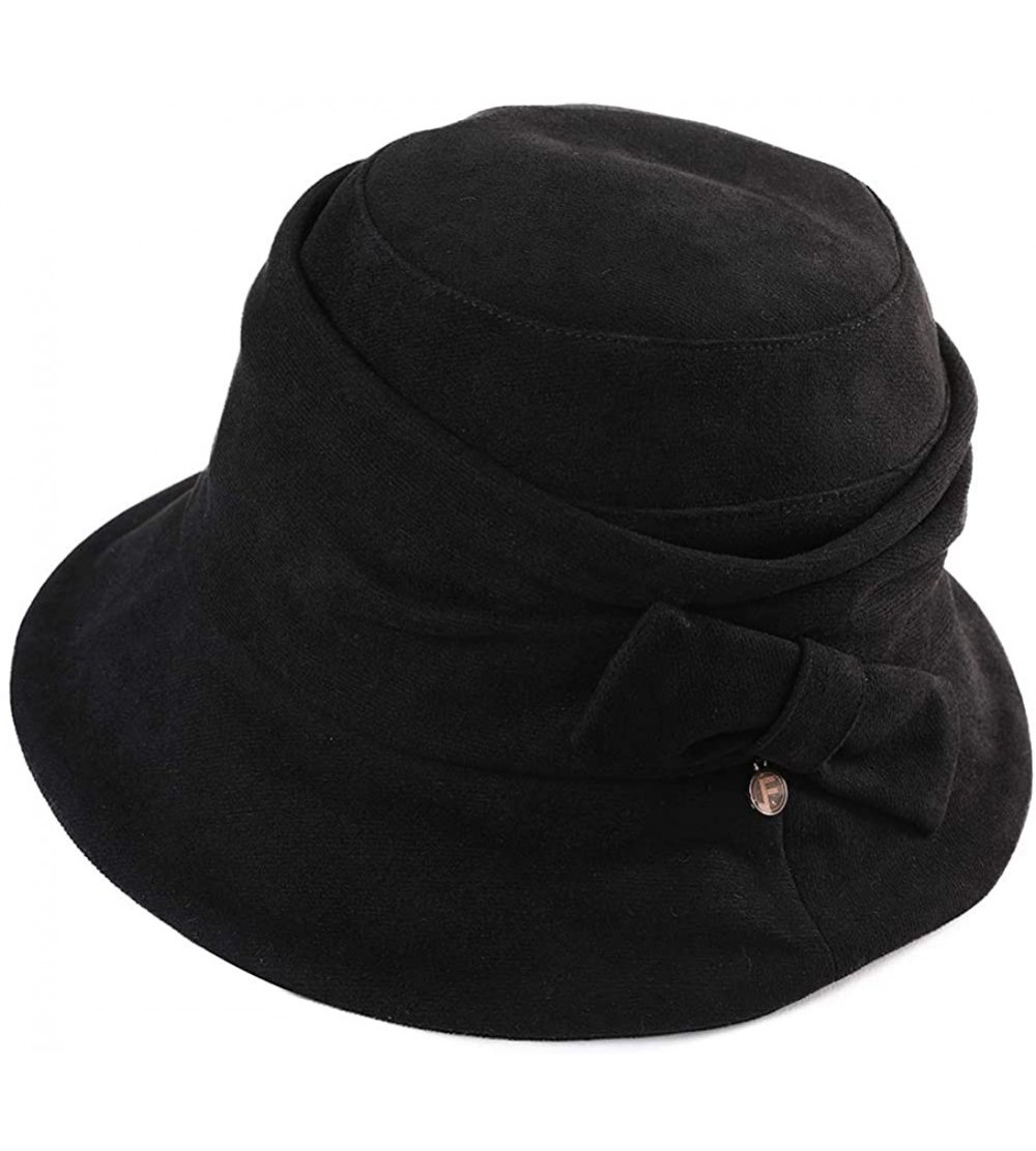 Bucket Hats Womens Winter Bucket Derby Gatsby Vintage 1920s Round Bowler Church Hat Fall 55-59cm - 99088-black - CS18IID9C45 ...