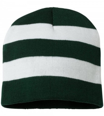 Skullies & Beanies SP01 - Rugby Striped Knit Beanie - Forest/ White - C71180CU1HJ $12.83