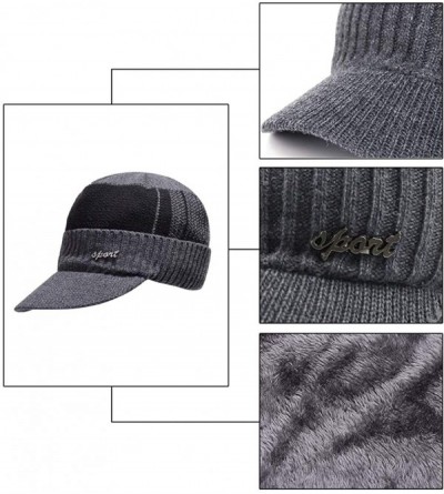 Skullies & Beanies Men's Outdoor Newsboy Hat Winter Warm Thick Knit Beanie Cap Fleece Lined Skull Ski Cap with Visor - Blue -...