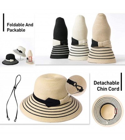 Sun Hats Womens UPF 50 Straw Sun Hat Floppy Wide Brim Fashion Beach Accessories Packable & Adjustable - 99054beige - C118NYIO...