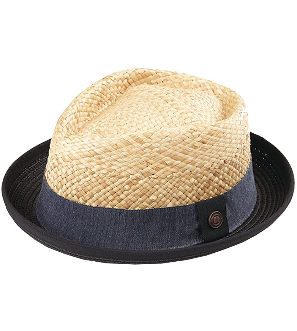 Sun Hats Mens Straw Retro Porkpie Summer Hat - Natural With Black Brim - CK18D6K43QY $58.08