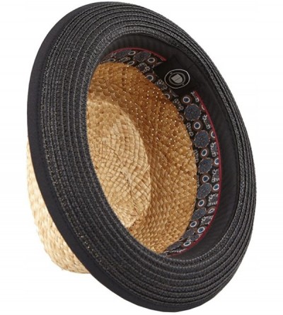 Sun Hats Mens Straw Retro Porkpie Summer Hat - Natural With Black Brim - CK18D6K43QY $58.08