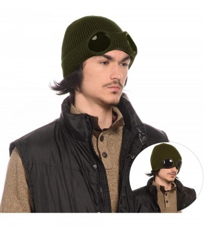 Skullies & Beanies Unisex Knitted Goggles Beanie- Warm Winter Stylish Hat Autumn Outdoor Sports Cap - Olive - CQ18L9T9A6O $31.53