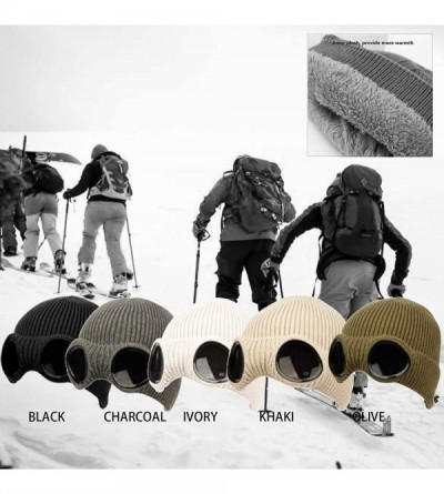 Skullies & Beanies Unisex Knitted Goggles Beanie- Warm Winter Stylish Hat Autumn Outdoor Sports Cap - Olive - CQ18L9T9A6O $17.71