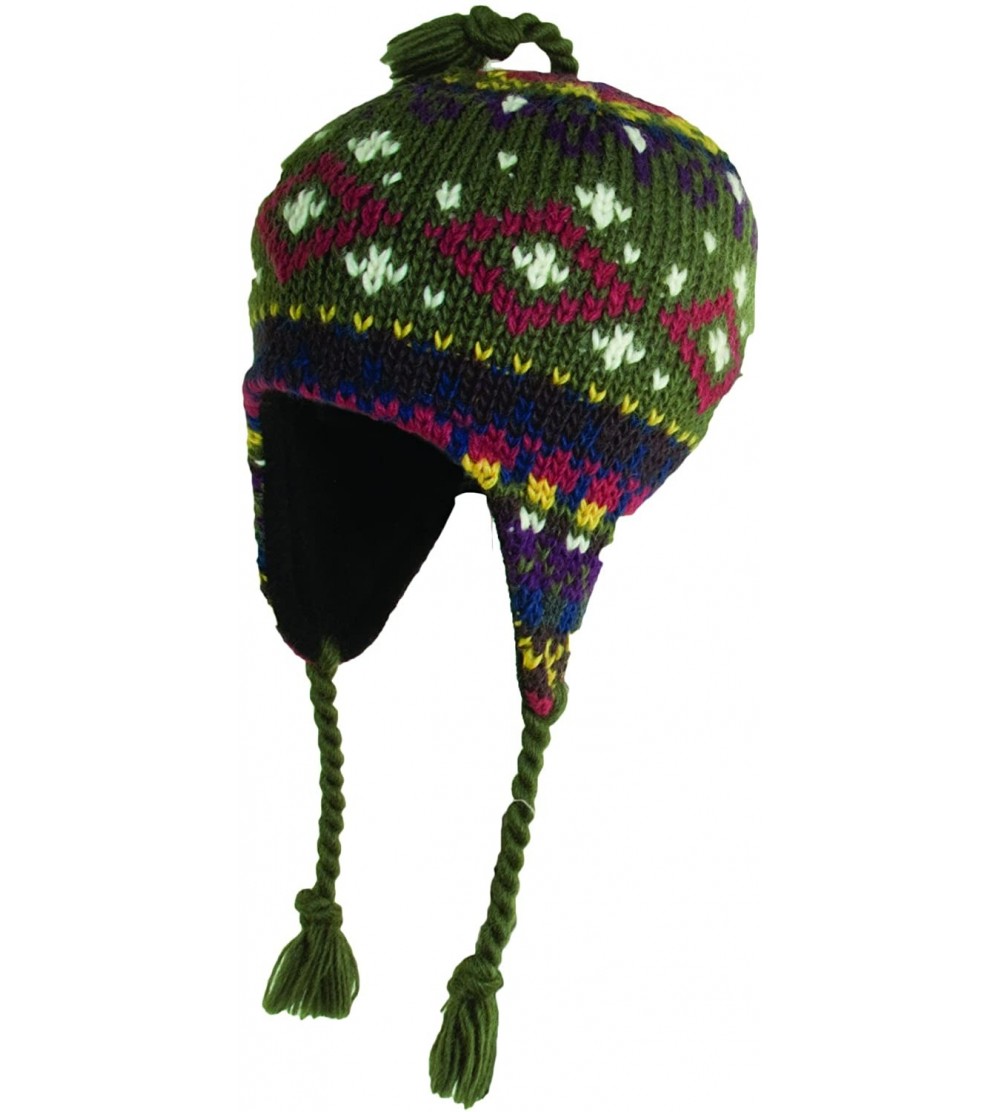 Skullies & Beanies Winter Multi Tone Wool Peruvian Hat - Olive - CI11IHVMO41 $22.13