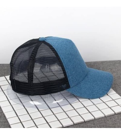 Baseball Caps Unisex Plain Baseball Trucker Caps Mesh Hat Adjustable Snapback Hat 5 Panel Cap - Black/Blue - CZ182RAZRAA $11.47