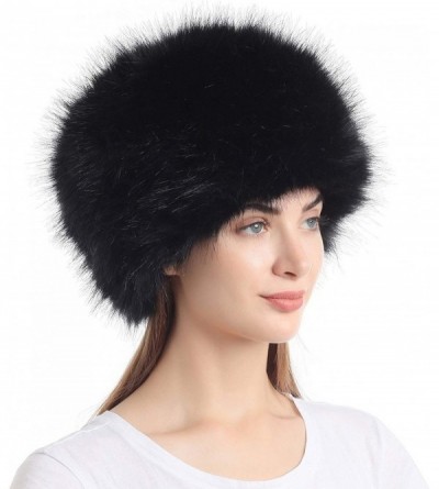Skullies & Beanies Women's Faux Fur Hat for Winter with Stretch Cossack Russion Style White Warm Cap(Black) - CV18HEY8DLK $38.59