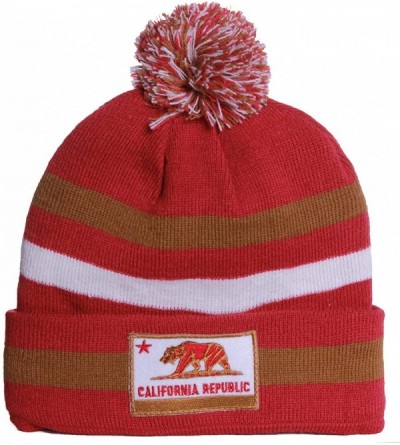 Skullies & Beanies California Republic Cuff Beanie Knit Pom Pom Hat Cap - Red Khaki - C411IW4JKIL $9.04