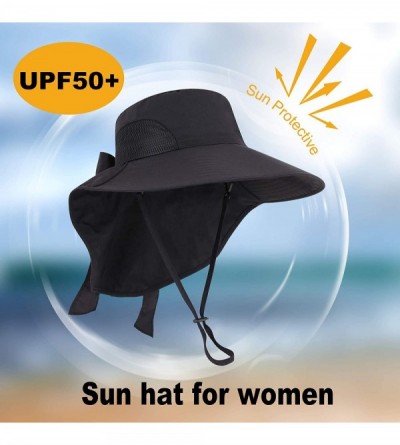 Sun Hats Men/Womens Foldable Flap Cover UPF 50+ UV Protective Wide Brim Bucket Sun Hat - Black - CY180ORW0CU $18.75