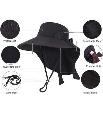 Sun Hats Men/Womens Foldable Flap Cover UPF 50+ UV Protective Wide Brim Bucket Sun Hat - Black - CY180ORW0CU $18.75