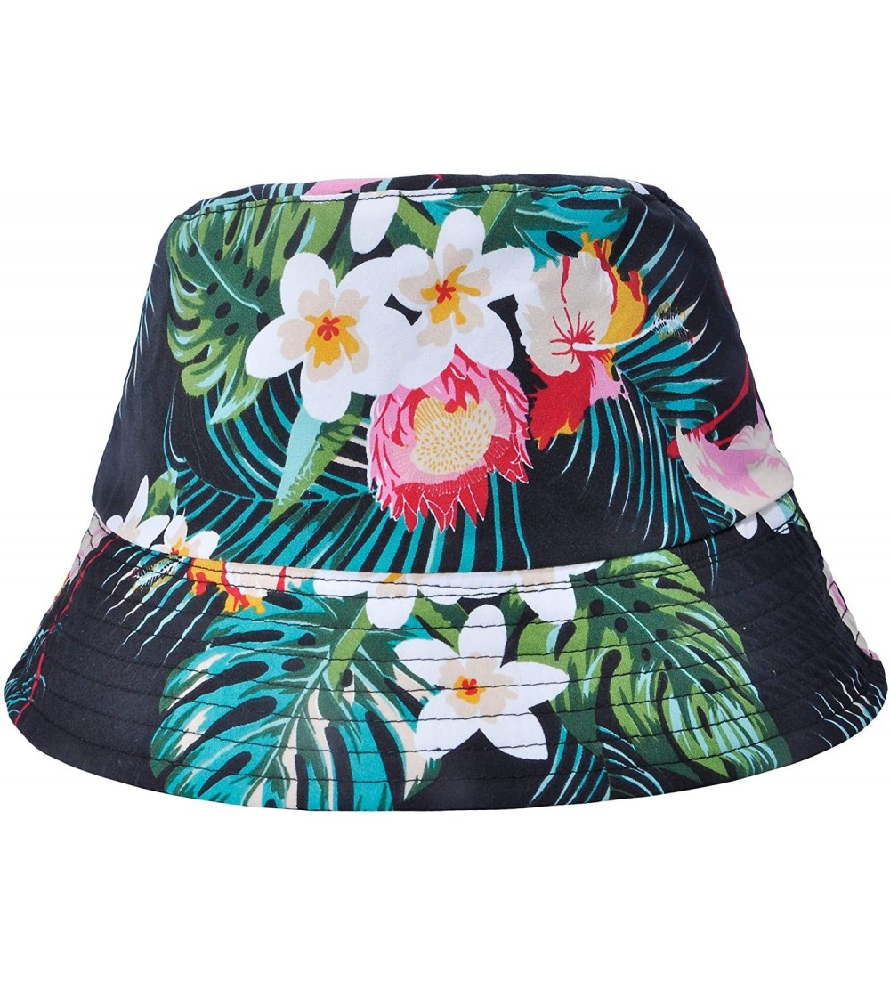 Bucket Hats Fashion Print Bucket Hat Summer Fisherman Cap for Women Men - Flamingos Flower Black - CA18AOHT730 $16.34