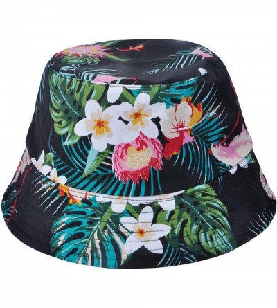 Bucket Hats Fashion Print Bucket Hat Summer Fisherman Cap for Women Men - Flamingos Flower Black - CA18AOHT730 $16.34