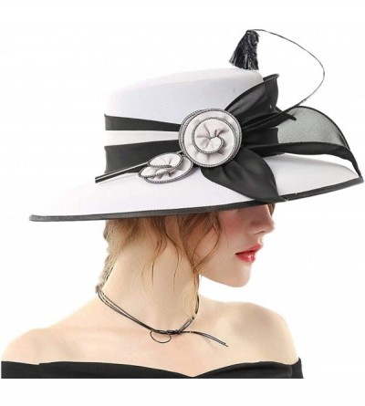 Bucket Hats Women Bucket Hats Chiffon Formal Dress Hat Elegant Feather Church Hats - Grey Black-2 - CD186YKIUNZ $88.99