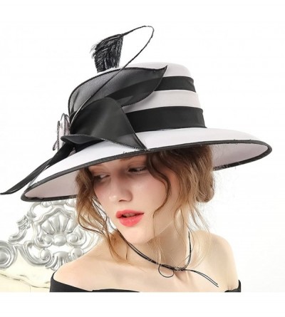 Bucket Hats Women Bucket Hats Chiffon Formal Dress Hat Elegant Feather Church Hats - Grey Black-2 - CD186YKIUNZ $57.30