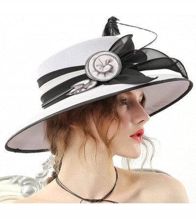 Bucket Hats Women Bucket Hats Chiffon Formal Dress Hat Elegant Feather Church Hats - Grey Black-2 - CD186YKIUNZ $57.30