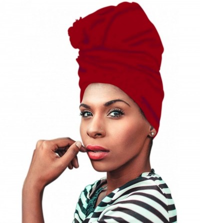 Headbands Turban Stretch Head Wrap Scarf Jersey Knit extra long 70"x33" for Women - Red - CY18UAQSO6E $12.28