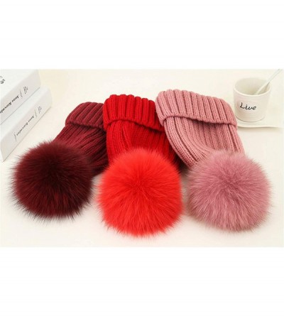 Skullies & Beanies Winter Knit Hat Kids Real Fur Pom Pom Warm Beanie Hat - Black (Real Fox Fur) - CM18Y2CXLXR $24.03