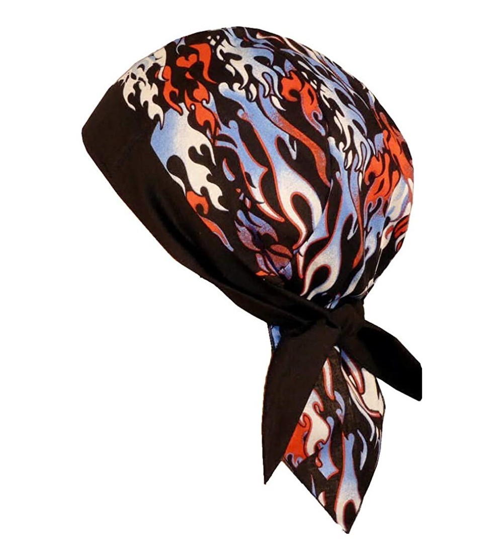 Skullies & Beanies Skull Cap Biker Style Headwraps Doo Rags - Patriotic Flames on Black - C312EOWV3RZ $12.70