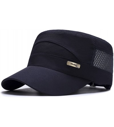 Baseball Caps Unisex Quick Dry Flat Top Cadet Caps Adjustable Snapback Corps Military Stylish Mesh Behind Flat Top Hats - Nav...