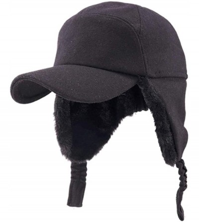 Baseball Caps Men Women Fashion Woolen Baseball Hat with Visor and Ear Flaps Winter Warm Cap - Black - CS18NOID3H0 $39.23