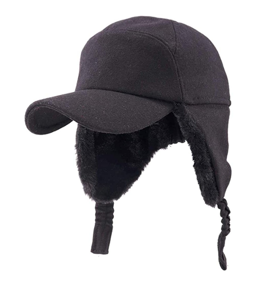 Baseball Caps Men Women Fashion Woolen Baseball Hat with Visor and Ear Flaps Winter Warm Cap - Black - CS18NOID3H0 $16.74