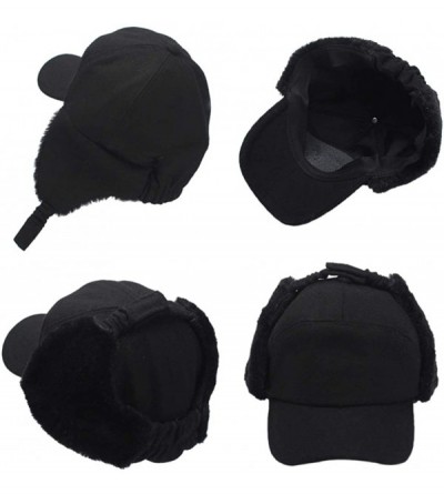 Baseball Caps Men Women Fashion Woolen Baseball Hat with Visor and Ear Flaps Winter Warm Cap - Black - CS18NOID3H0 $16.74