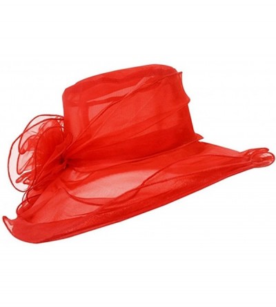 Sun Hats Womens Organza Church Kentucky Derby Fascinator Cap Tea Party Wedding Sun Hats (Red 1) - C4184DXRG49 $12.53