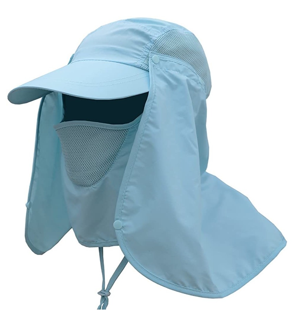 Sun Hats Fashion Summer Outdoor Sun Protection Fishing Cap Neck Face Flap Hat Wide Brim - Light Blue - CW12O0IWQSM $9.39