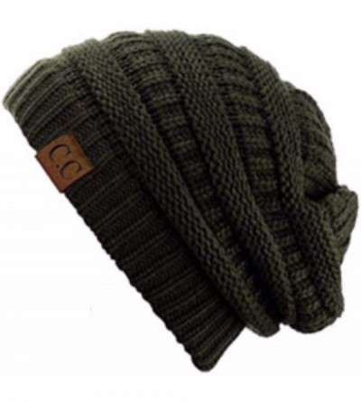 Skullies & Beanies Unisex Plain CC Beanie Cap Warm Thick Bubble Knit Winter Ski Hat - Dark Olive - C318IKEZ34C $22.70