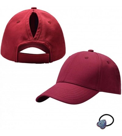 Baseball Caps Cotton Adjustable Baseball Cap High Messy Bun Ponytail Mesh Tracker Hats for Women - Wine Red - C218DIYKG0O $24.15