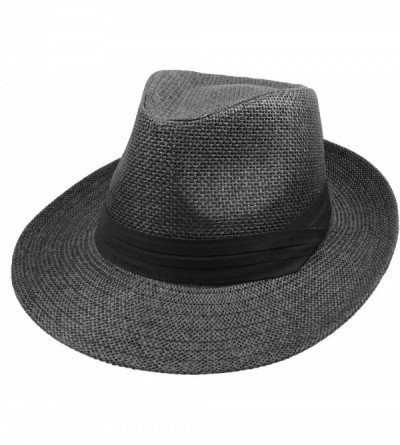 Fedoras Wide Brim Summer Fedora Panama Straw Hats with Black Band - Black - C818CW4EZQX $23.02