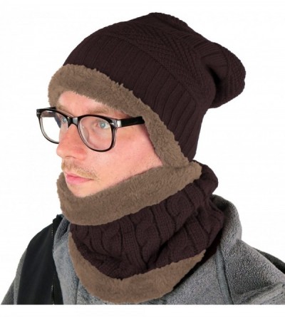 Skullies & Beanies Mens Slouchy Beanie Knit Winter hat Neck Warmer Scarf Set - Brown - C5185QE49WM $33.38