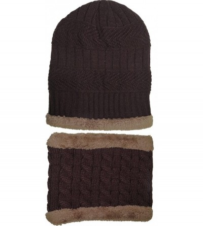 Skullies & Beanies Mens Slouchy Beanie Knit Winter hat Neck Warmer Scarf Set - Brown - C5185QE49WM $16.46