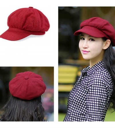 Berets Women Girls Fashion Classic Knitted Warm Peaked Beret Hat Flat Caps Black - Red - CV12FAMDVP9 $11.60