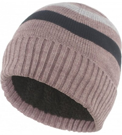 Skullies & Beanies Urban Winter Striped Knitted Beanie Hat Fur Lined Skull Ski Cap - Camel - C912N3W6TBH $30.54