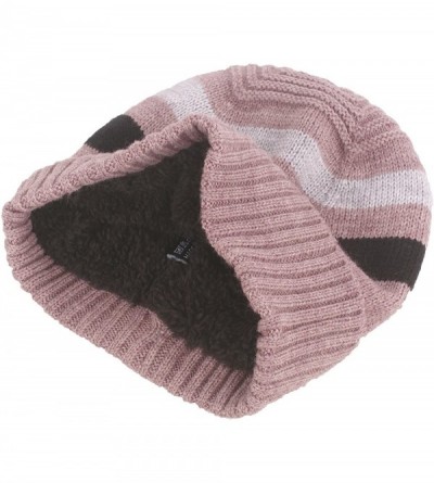Skullies & Beanies Urban Winter Striped Knitted Beanie Hat Fur Lined Skull Ski Cap - Camel - C912N3W6TBH $26.43