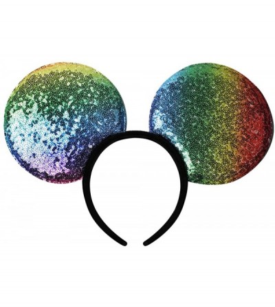 Headbands Oversized Sequin Mouse Ear Headband - Glitter Sparkle Mouse Ear Headband for Children & Adults - Rainbow Sequin - C...