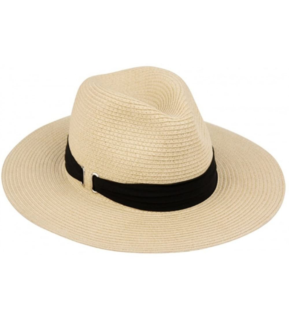 Fedoras Classic Braided Paper Straw Style Fedora with Unique Rippled Belt Band - Black - CG12GFJDXEB $10.63