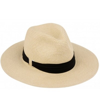 Fedoras Classic Braided Paper Straw Style Fedora with Unique Rippled Belt Band - Black - CG12GFJDXEB $10.63